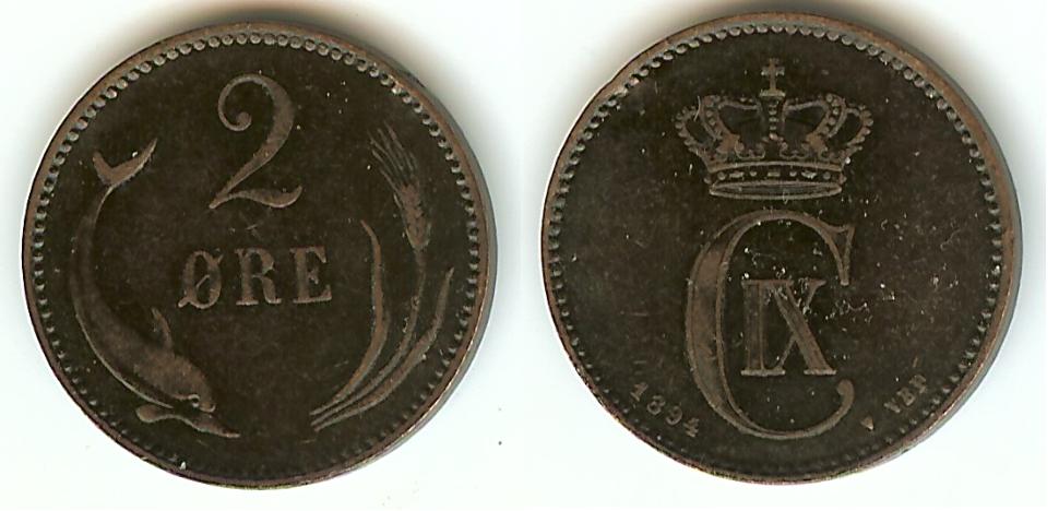 Danemark 2 Ore 1894 TTB+
